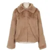 Pelliccia Autunno Inverno Donna Coreana Colletto Quadrato Cappotto di Pelliccia Sintetica Allentato Cappotto di Pelliccia Corto Capispalla Donna Khaki Marrone Soffice Peluche Cappotto Xxl