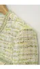 여성용 재킷 2024 스프링 가을 고품질 달콤한 녹색 격자 무늬 포켓 트위드 O- 넥 짧은 코트 F098