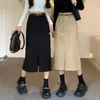 Skirts Skirt Long Black Korean Slim Fit Fashion With Belt High Waist Split Straight Woman All Match Pockets Midi Faldas Clothing