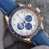 42mm Professional Moon Watches Award 50th Anniversary Mens Watch White Dial 310 32 42 50 02 001 OS Quartz Chronograph Blue Nylon L228V