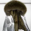 毛皮のマオコン・ウサギの毛皮の裏地付きパーカー天然毛皮のコートシルバーコート冬ジャケット女性ラクーンフォックスファーカラーウォームパーカ