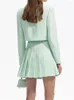 Sukienki robocze 2024 Spring Kobiety Tweed garnitur plisowany mini spódnica A lub guziki z dysze z drock