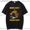 Мужские футболки Cool Anime Skul The Born To Shit Forced 2 Футболка с круглым вырезом и принтом в стиле ретро Хип-хоп Одежда Унисекс Повседневная футболка графические футболки T240227