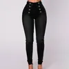 Women's Jeans High Waist Casual Trousers Trendy Double Breasted Multi Button Slim Fit Elastic Youthful Korean Fashion