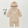 Jackets Korean Style Newborn Baby Boys Girls Hollowed Out Solid Color Knitted Long Sleeve Jumpsuit+Hat Spring Autumn Toddler Baby Romper