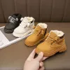 Skor Kid Boot Autumn/Winter Children Boots Boots Girls Leather Boots Plush Fashion Waterproof Nonslip Warm Kids Boots Shoes 2132