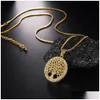 Pendant Necklaces New Fashion Tree Of Life Necklace Crystal Round Small Pendant Rose Gold Sier Colors Elegant Women Jewelry Drop Deliv Dhda7