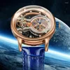 Horloges Licht luxe vliegwiel leer hol mechanisch herenhorloge waterdicht gloed blauwe planeet heren