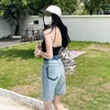 Kvinnors shorts denim kvinnor hög midja trendig lapptäcke design enkel ulzzang all-match fritid baggy sommar komfort coola streetwear