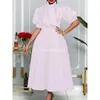 Plus Size Dresses Large Women's Summer Bow Celebrity Solid Color Banquet Dress Skirt Short Sleeve