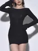 Casual Dresses Women Bow Tie Mini Dress Summer Y2K Långärmning Backless BodyCon A-Line Short Going Out Party