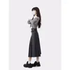 Work Dresses Harajuku Fashion 3 Piece Set Woman Casual Shirt Short Knitted Sweater High Waist Grey Midi Skirts Preppy Style Suit 2024