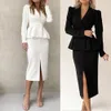 Stylish Profession Set Women Coat Crop Top And High Waist Bodycon Pencil Skirts Korean Slim Chic Office Lady Skirt Suits 240226