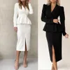 Elegante set professionale da donna cappotto corto e vita alta aderente gonne a tubino coreano slim chic ufficio gonna da donna 240226