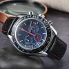 Högkvalitativ OMG MASTER MENS LY TAG Titta på Japan VK Quartz Movement Subdial Chronograph Stopwatch Soft Leather Strap Luminous Splash Waterproof Sapphire M05a