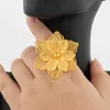 Collana Orecchini Set Anelli con fiori grandi per donne Africano Dubai Anello da dito placcato oro Gioielli Matrimoni Fidanzamento Cocktail Party Accessorio