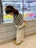 Clothing Sets 2024 Kids Sweater O-neck Collar Full Sleeve Pullover Striped Wide Leg Pants Ankle Length Solid Soft Autumn Children Girls