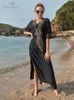 Basic Casual Dresses Indie Folk Embroidery Sexy V-Neck 2024 Spring Summer Beach Dress Tunic Women Beachwear kaftan Maxi Dresses Q775 T240227