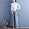 Women's Pants 2024 Spring And Summer Fashion Simple Art Retro Style Loose Relaxed Diamond Embroidery Tuanhua Patch Wide Leg