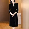 Casual Dresses 2024 Fashion Silk Velvet Dress Women's Autumn Versatile V-neck 7/4 Sleeve Loose Fit Leisure Vacation Party Vestidos