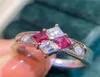 Cluster Rings Exquisite Silver Square Zircon Princess Cut WhiteRed Crystal Cocktail039s Women Wedding Promise Ring Jewelry Gif6663161