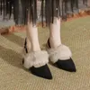 Robe chaussures automne hiver bottes à talons hauts pour femmes à la mode bout pointu élégant bouche peu profonde et velours