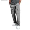 Мужские брюки Мужские спортивные штаны Прямого кроя Джоггеры для спортивной и уличной одежды Свободные длинные брюки с завязками большого размера Мужские брюки с несколькими карманами T240227