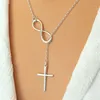 Whole-N606 Personalidade Infinito Cruz Lariat Pingente Colares Banhado A Prata Europeu Collares Colar Forever Faith Necklace326q