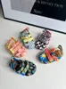 Summer Melissa Baotou Hollow Childrens Sandals Boys Girls Colorful Pattern Canvas Button Beach Shoes Cute Printed Jelly Shoes 240222