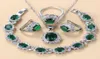 925 Mark Bridal Necklace And Earrings Jewelry Sets For Women Fashion Wedding Dress Costume Green Zircon Charm Bracelet And Ring7023239