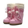 Boots Pink Sweet Winter Women Platform Flat Heel Mid-calf Snow Cold-proof Space Ski Slip-resistant Warm Cotton Shoes