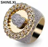 Copper Gold Color Plated Micro Paled CZ Stone Hand Round Ring Hip Hop Iced Out Men Charm smycken gåvor5580582