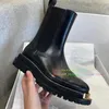 Boots 2023 New Autumn Design Black Ongle Boot Fashion Metal Round Toe Ladies Casual Chelsea Boots Shoes Soft Leather Boots Women Women