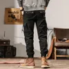 Calças masculinas algodão solto esportes casual moda multi-bolso simples pés de ligação zíper hip pop streetwear carga jogger homens