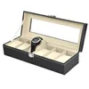 Caixas de relógio capas de couro falso 6 grade caixa de exibição caso organizador de armazenamento preto1307u