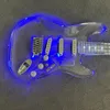 Guitarra elétrica acrílica, luz LED, garantia de qualidade profissional de cor metálica