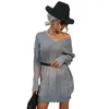 Casual Dresses Women Knitwear Women's Sweater Dress Woman Pullover Topps Female Knit Clothes Autumn Winter Grey Long Sticked