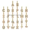 Colliers pendentifs Colliers de nom de lettre personnalisés glacés pendentif en zircone cubique plaqué or 14 carats avec M 24 pouces en acier inoxydable torsadé R Dhxzx
