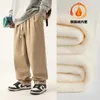 Calças masculinas algodão baggy homens inverno calças de lã quente oversized perna larga japonês y2k sweatpants mulheres roupas de casal