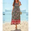 Grundläggande casual klänningar plus storlek lång klänning för kvinnor 2024 Summer Beach Bohemian Dresses Overdimensionerade kvinnliga kläder Elegant Vestido Casual Floral kjol T240227