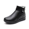 Stiefel Warme Plüschstiefeletten Damen Pelzgefütterte Lederschuhe Damen Winter Hakenschlaufe Knöchel Frau Wasserdicht Slip On Flat Mom