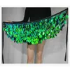 Skirts Women's Green Sequin Skirt Fashion Sexy Sparkly Lace Up Waist Adjustable Mini Party Satin Trim Split