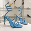 RENE CAOVILLA STILETTO SANDALS装飾的なクリスタル95mmパールラインストーン飾るリングウェディングドレスヒールイブニングパーティーレディースハイヒールデザイナー工場靴