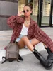 Mnealways18 Street Style Rode Geruite Shirts Dames Onregelmatige Lange Mouwen Oversized Blouses Herfst 2024 Losse Gingham Tops Trendy 240227