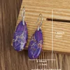 Boucles d'oreilles pendantes pour femmes, breloque ethnique couleur argent, goutte d'eau géométrique empereur Jaspers, goutte de pierre violette pour bijoux