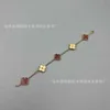 Designer-Schmuck, Luxus-Armband, Gliederkette, Vanca V-Gold, vierblättriges Gras, fünf Blumen, Damen-Armband, dick, 18 Karat Roségold, rotes Jade-Mark-Handstück