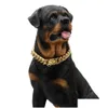 Hundhalsar Leases Gold Dog Chain Collar 18K med säkert spänne i rostfritt stål Metallkrage Tugande tunga kubansk länk för Dh5ny