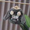 Jackor 2024 Korean Autumn Winter Baby Boys Denim Jacket Cartoon Bear Hooded Plus Velvet Outerwear Coat 1-6 Year Kids Parka Outfits