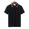 Herren-Poloshirt, Designer-Polohemden für Herren, modischer Fokus, Stickerei, Schlange, Strumpfband, kleine Bienen, Druckmuster, Kleidung, Kleidung, T-Shirt, schwarz-weißes Herren-T-Shirt