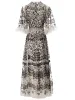贅沢なキャットウォーク高品質の新しい女性スプリングファッションパーティースパンコールスパンコンエクサイルフレアスリーブクラシック紳士ロングドレス